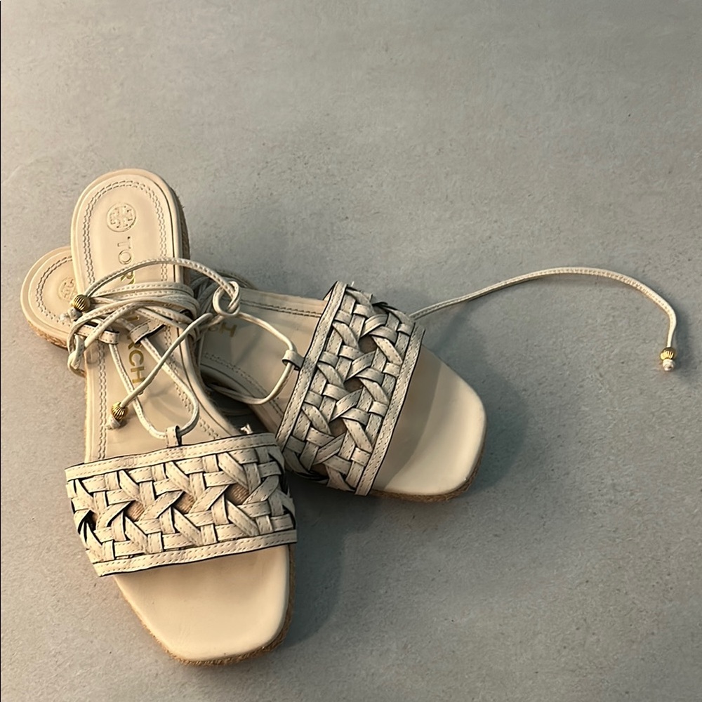 Tory Burch Cream Crystal Embellished Sandals
